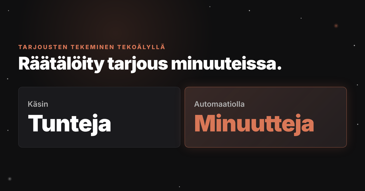 Räätälöity tarjous minuuteissa. Käsin tunteja, automaatiolla minuutteja.