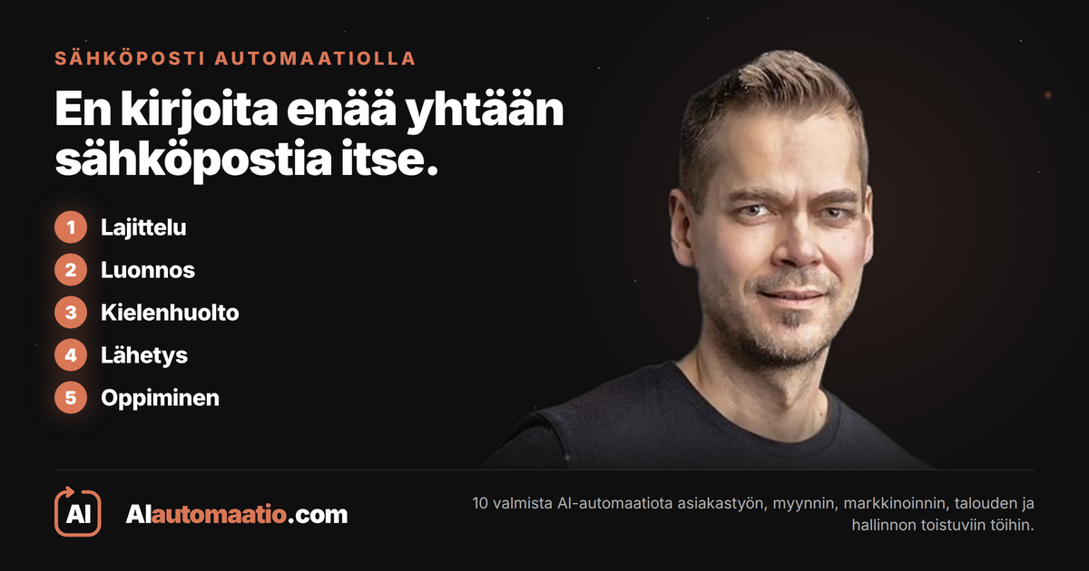 En kirjoita enää yhtään sähköpostia itse. Teemu Kivioja ja sähköpostin käsittely viitenä vaiheena: lajittelu, luonnos, kielenhuolto, lähetys ja oppiminen.